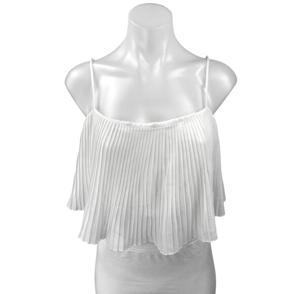 Princess Polly White Sleeveless Pleated Ruffle Scoop Neck Camisole Crop Top 12 - Picture 1 of 4